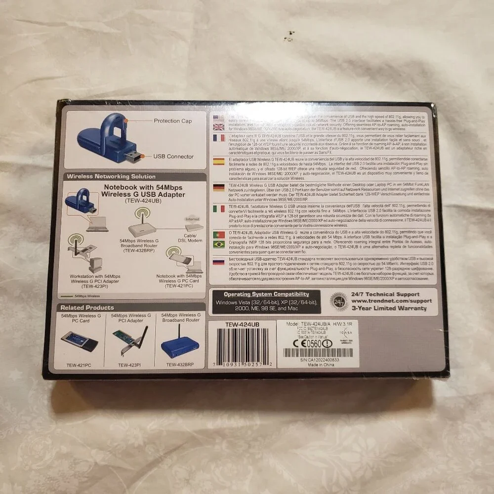 TRENDNet 54Mbps Wireless G USB Adapter TEW-424UB (Version 3.1R)